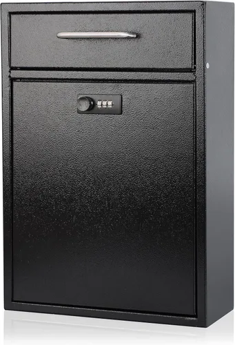 Vista 3 de Buzones de montaje en pared para exteriores con llave o cerradura de combinación, negro, XL