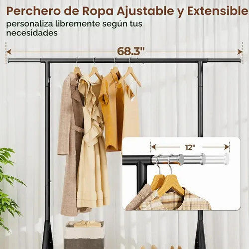 Vista 3 de HYSEYY - Perchero para ropa de gran capacidad de 450 LBS, perchero de metal para ropa, perchero rodante de pie para colgar ropa con ruedas