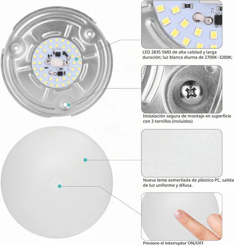 Vista 4 de RVZONE Paquete de 2 Luces LED de Techo Tipo Disco para Autocaravana, Luz Interior para Autocaravana y Barco de 12V CC, Luz de Cúpula de Techo