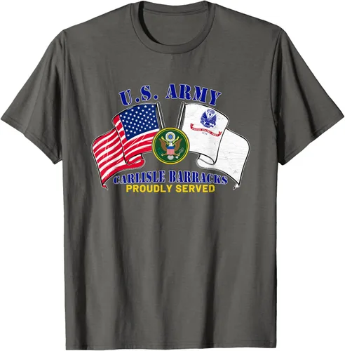 Vista 19 de Carlisle Barracks Pennsylvania Pa Army Base Camiseta con bandera estadounidense, Negro
