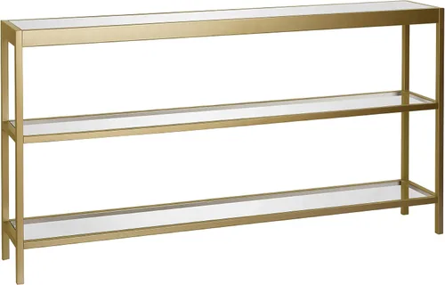 Vista 12 de Henn&Hart Mesa auxiliar cuadrada de 20 pulgadas de ancho en bronce ennegrecido, mesa para sala de estar, dormitorio Two-tiered glass shelves with