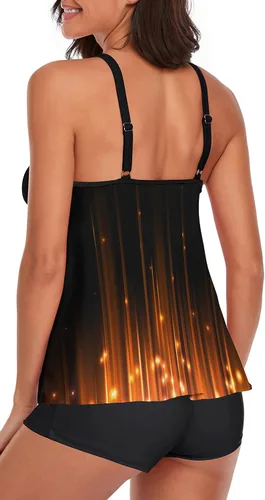 Vista 2 de Conjunto de tankini con control de abdomen para mujer, traje de baño de dos piezas, blusa sin mangas con pantalones cortos