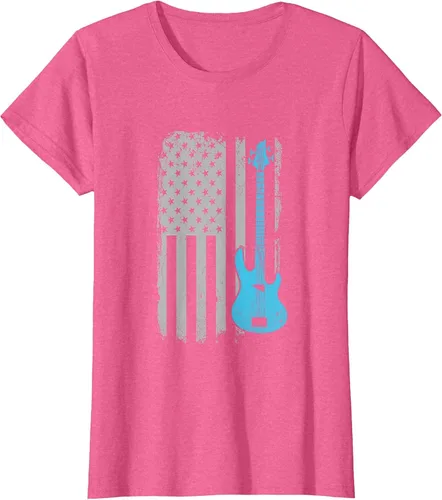 Vista 32 de Electric Bass Guitar Player American Flag Musician T-Shirt Asphalt Grey