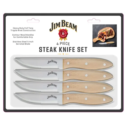 Vista 4 de Jim Beam Juego de cuchillos para carne (paquete de 4), JB0165, 10 pulgadas, marrón
