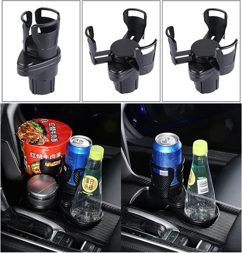 Vista 2 de Car Cup Holder Expander Adapter 2 in 1 Multifunctional 2 Cup Mount Extender 360 Rotating Bottles Drink Holder Car Gadget