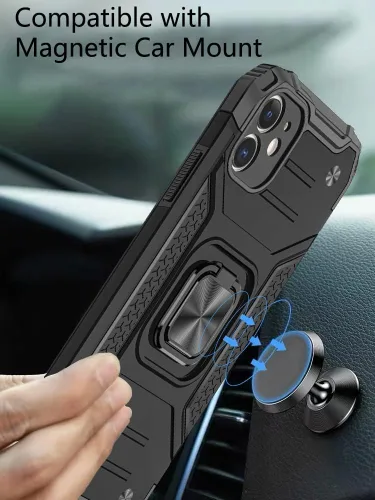Vista 4 de Funda para iPhone 11, para iPhone 11 con 3 protectores de pantalla de vidrio templado, anillo magnético integrado de grado militar con soporte