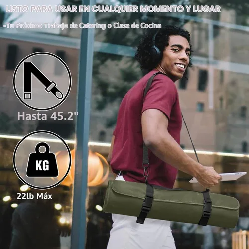 Vista 5 de lelezone Bolsa enrollable para cuchillos de chef, resistente al agua, funda de lona encerada para cuchillos, bolsas enrollables para chefs Verde