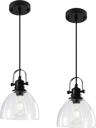 Vista 26 de Luces Colgantes de Vidrio para Isla de Cocina, 7.5 pulgadas Luces Colgantes de Vidrio Dorado 1-Paquete, Lámpara Colgante Moderna con Pantalla