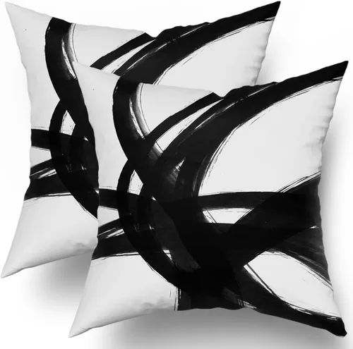 Vista 15 de Juego de 2 fundas de almohada de línea de arte abstracto negro y marrón de 16 x 16 pulgadas, juego de 2 fundas de almohada decorativas con estampado
