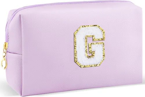 Vista 67 de URSKYTOUS Regalos para niñas, bolsa de maquillaje con inicial, bolsa de cosméticos personalizada con cremallera, bonita bolsa de aseo de viaje, Azul