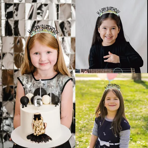 Vista 3 de CIEHER Diadema de corona de cumpleaños para mujeres y niñas, tiara con decoraciones - negro