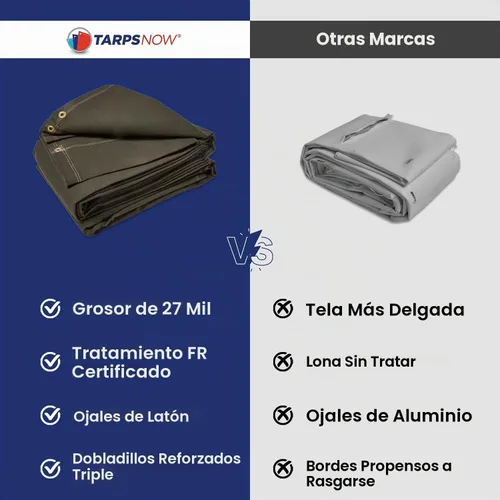 Vista 5 de Tarps Now - Lona ignífuga de 5 x 7 pies con ojales de latón, lona resistente de grado industrial de 27 mil para campamento, construcción