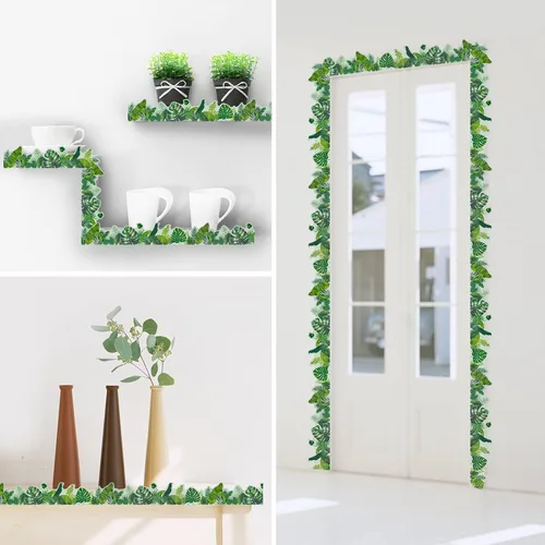 Vista 7 de 66 pies de bordes para tablero de anuncios, borde laminado recto con patrones de hojas tropicales verdes para decoración de pizarra de regreso a