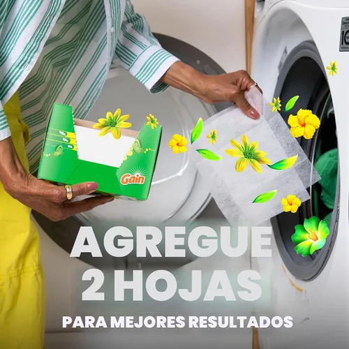 Vista 5 de Gain Hojas de secadora Plus Wrinkle Release, aroma original, 120 unidades, combate la estática con un toque de aroma, sábanas de lavandería