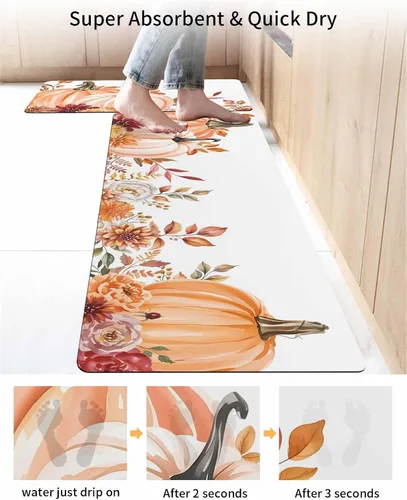 Vista 4 de Tapete de baño de calabaza rosa naranja para bañera, antideslizante, de secado rápido y absorbente, de tierra de diatomeas, fregadero de ducha