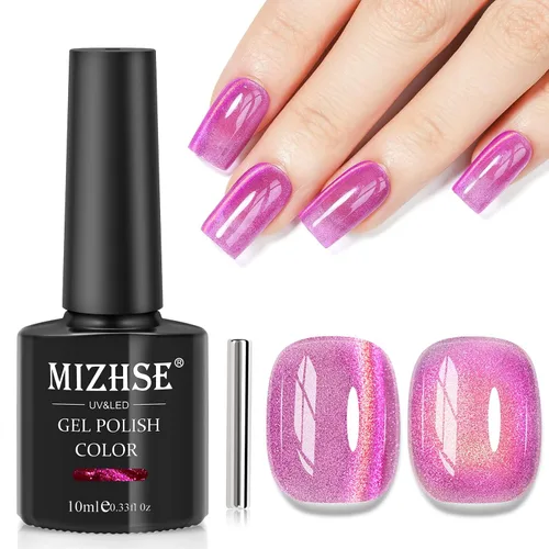 Vista 15 de MIZHSE Esmalte de uñas de gel de ojo de gato gris, esmalte de gel magnético de vidrio efecto amanecer, efecto de gatito de cristal con barra