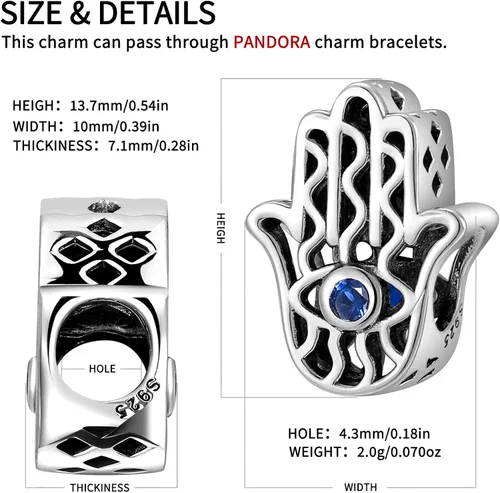 Vista 4 de AIEGNOS Dijes de Hamsa de mal de ojo para pulsera, collar de plata de ley 925, cuentas de mal de ojo de Fátima para manos de serpiente europea