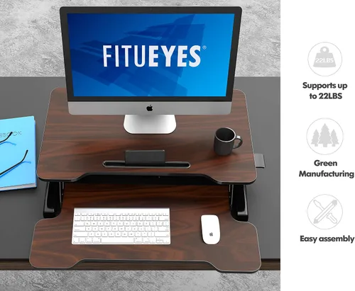 Vista 5 de FITUEYES Escritorio de Pie Convertidor de Escritorio Elevador Ajustable de Oficina para Computadora Portátil con Bandeja de Teclado Extraíble Marrón