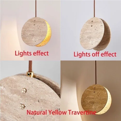 Vista 7 de Farmhouse Pendant Lights Fixtures Mini Natural Yellow Travertine Hanging Lamp Japanese Wabi-Sabi Height Adjustable Chandelier for Living Room