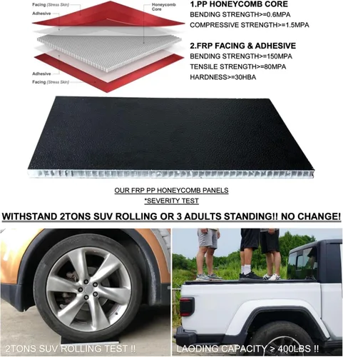 Vista 7 de Mamoru Cubierta rígida Tri Fold de 5'7" Tonneau para Nissan Titan 2004-2015 FRP Cubierta de caja de camión Ajuste para el sistema de riel