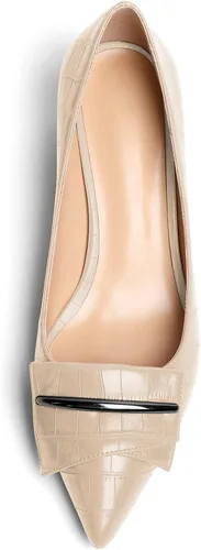 Vista 3 de YODEKS Zapatos de tacón grueso para mujer, tacón de bloque bajo, punta puntiaguda, zapatos de tacón para el trabajo, casual, vida diaria, fiesta