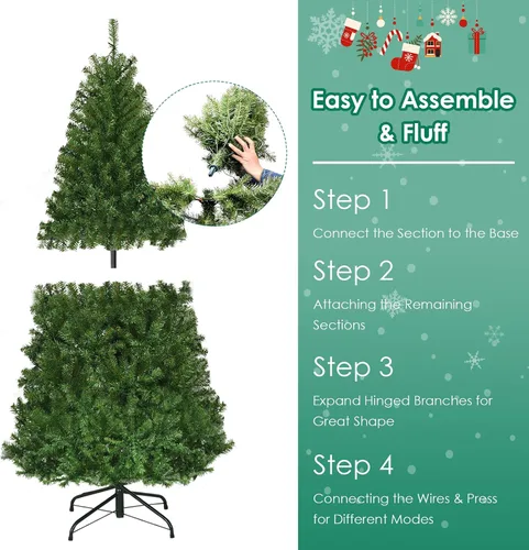 Vista 7 de DREAMADE Árbol de Navidad artificial preiluminado de 4 pies con 300 ramas de PVC, 11 secuencias, 100 luces LED de doble color con certificación UL