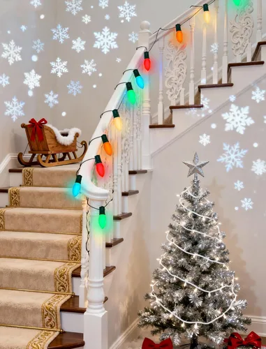 Vista 7 de Cadena de luces LED para exteriores de 25 pies, cadena de luces C9 con 27 bombillas multicolor pintadas en aerosol de 0.6 W, luces de Navidad