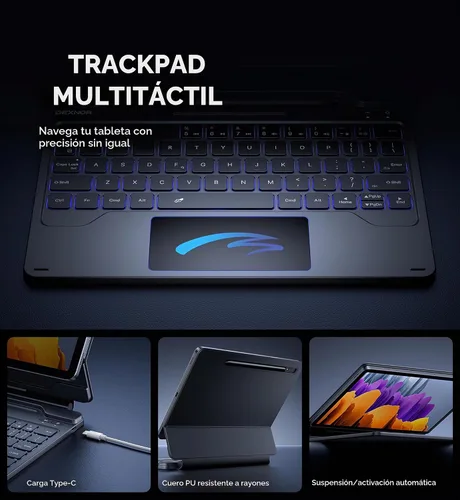 Vista 5 de Dexnor Para Samsung Galaxy Tab S8/S7 Funda Con Teclado Soporte Magnético Flotante Cantilever Con Trackpad Multi-Touch S Pen Holder Funda De Teclado