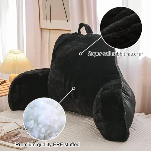 Vista 5 de Holawakaka Almohada grande de piel sintética con brazos, almohadas de lectura de piel de conejo perfectas para adultos, adolescentes, niños, brazos