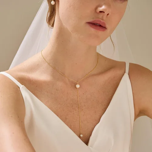 Vista 4 de Collares de perlas para mujer, gargantilla de oro simple chapado en oro de 14 quilates, collar de perlas de oro delicado, collar de cadena de perlas