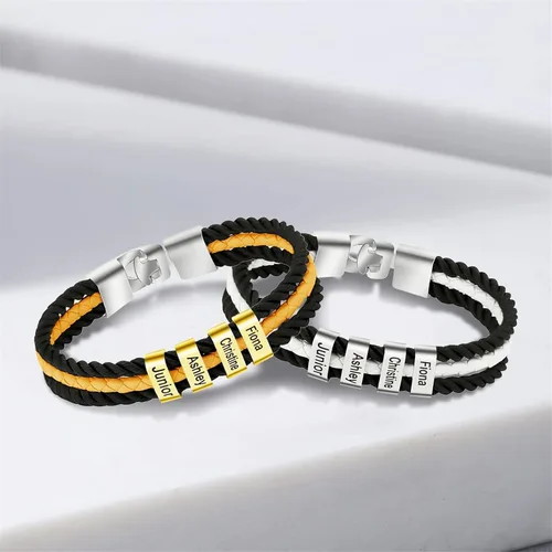 Vista 18 de Pulseras de cuero personalizadas para hombre con 1-6 nombres, pulsera trenzada personalizada con cuentas para papá, marido, día del padre, San