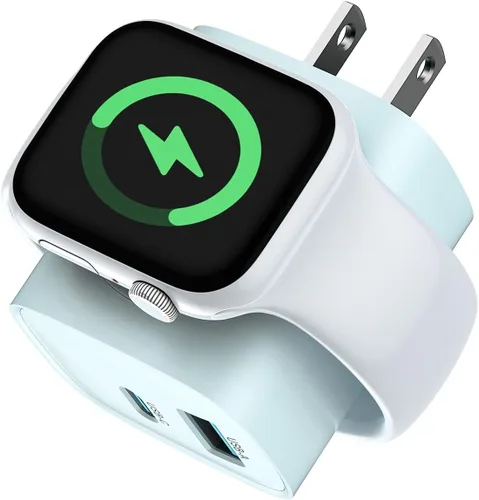 Vista 10 de Bloques de carga para Apple Watch, bloque de carga PD 20W USB C 3 en 1 con carga inalámbrica inteligente incorporada para reloj inteligente Blanco