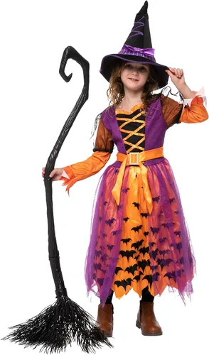 Vista 4 de Spooktacular Creations - Disfraz de bruja de Halloween con luces y sombrero para niñas Talla S de 5 a 7 años