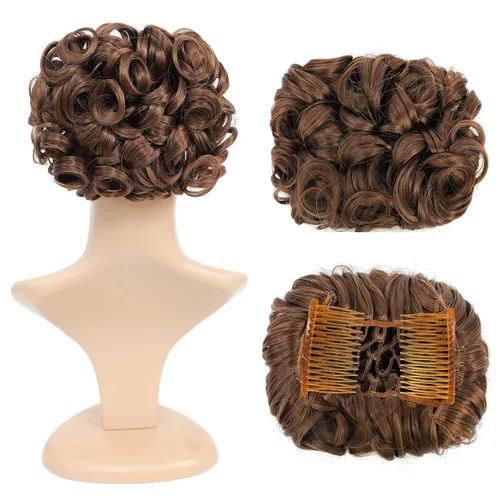 Vista 26 de SWACC Extensión de Moño de Cabello Rizado Corto y Desordenado, Peines de Cabello Fáciles de Estirar, Extensión de Cola de Caballo con Clip, Coletero