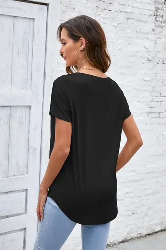 Vista 4 de Herou Camisetas básicas de manga corta con cuello en V para mujer, estilo casual, holgadas, suaves para mujer