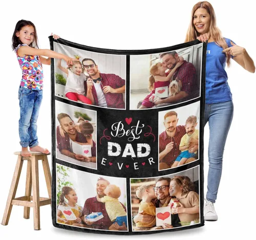 Vista 20 de Manta personalizada para el Día del Padre, regalos para papá, mantas personalizadas con fotos, mantas personalizadas de collage de fotos, manta suave