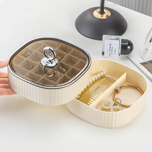 Vista 3 de Joyero, organizador de joyas de acrílico de 3 capas con asa, cajas de joyería transparentes para mujeres y niñas, organizador de maquillaje, soporte
