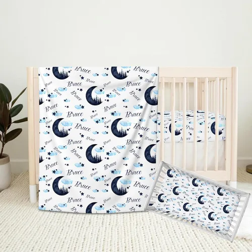 Vista 12 de Juego de cama personalizado para bebé, ropa de cama de cuna con nombre personalizado, juego de 2 piezas con edredón y sábanas bajeras Construcción