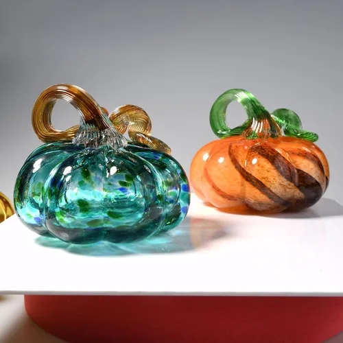 Vista 6 de Figura de calabaza de cristal soplado a mano de 3 pulgadas, pisapapeles de calabaza de cristal marrón grande, calabazas de Acción de Gracias