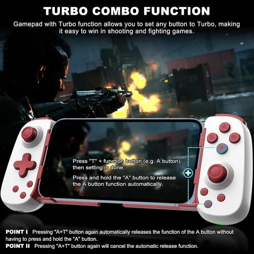 Vista 3 de arVin Mobile Gaming Controller for AndroidiPhoneiPadTabletPCSwitchPS3PS4, Wireless Gamepad with Hall Effect JoystickTurbo6-axis GyroVibrationPlay
