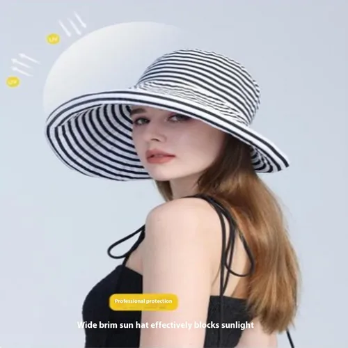 Vista 3 de Sombrero de visera para el sol para mujer, de ala ancha, UPF 50+, protección UV, enrollable, sombrero de pesca Beige