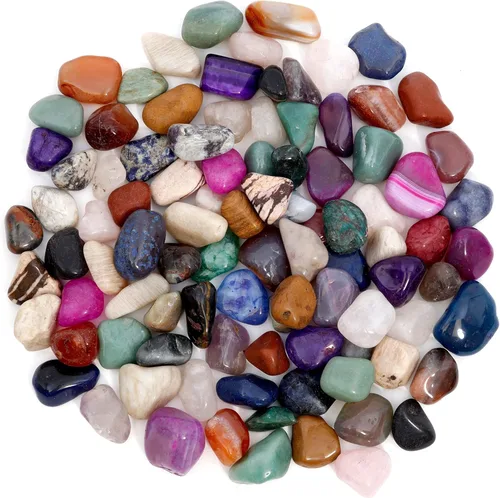 Vista 2 de Piedras preciosas naturales pulidas y teñidas, 5 libras (libras) + hoja de identificación de color educativo y libro de identificación de rocas