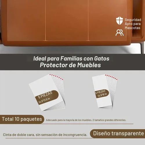 Vista 3 de Protector de muebles antiarañazos para gatos, paquete de 10, cinta disuasoria de arañazos para gatos, protector de sofá para gatos, protectores