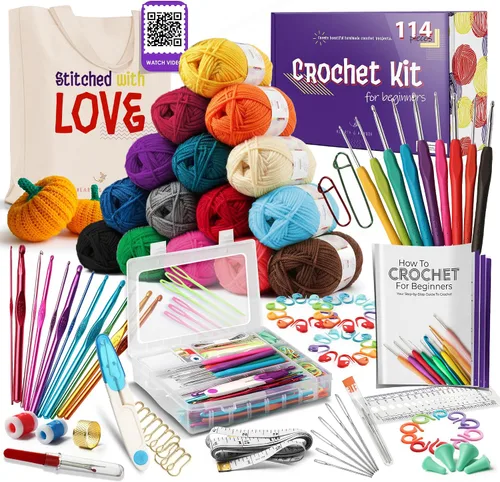 Vista 8 de Hearth & Harbor Kit de Ganchillo de 43 Piezas para Principiantes Adultos y Niños, Conjunto Pequeño con 9 Ganchos, 55 Yardas de Hilo Kit