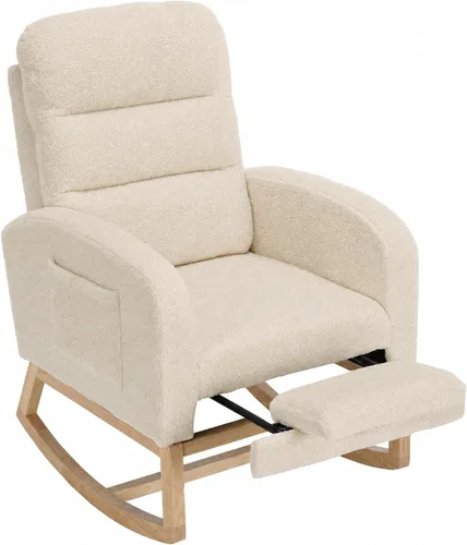 Vista 11 de GarveeHome Mecedora para guardería con reposapiés, balancín deslizante con Beige