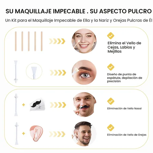 Vista 9 de Mini kit de depilación facial para mujeres, kit de depilación facial para depilación, kit de cera de cejas y labios con cuentas de 3.53 onzas, 50