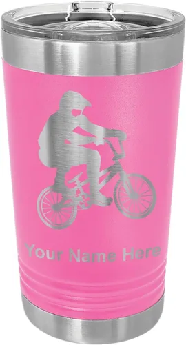 Vista 9 de LaserGram Vaso de pinta aislado al vacío de 16 onzas, conductor BMX, grabado personalizado incluido (negro) Engraved Gift for BMX Rider, Vacuum