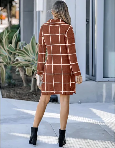Vista 5 de luvamia Suéter de punto de cuello alto casual para mujer, vestido de suéter de rejilla acogedor