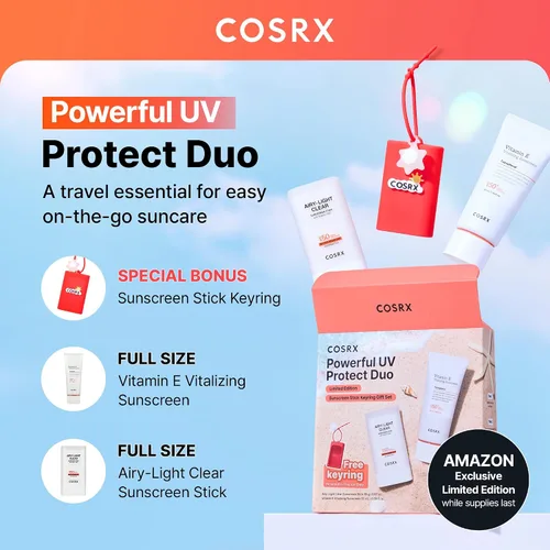 Vista 2 de COSRX Protector solar con vitamina E y luz aireada con llavero gratis, exclusivo de Amazon, protector solar coreano para piel grasa, artículos