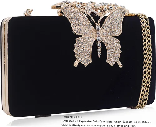 Vista 3 de Dexmay - Bolso de noche para mujer con cierre de mariposa y diamantes de imitación
